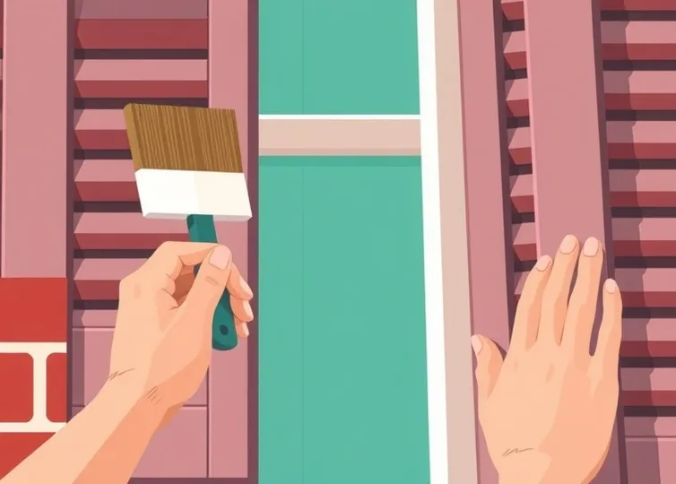 Mise en peinture au pinceau de volets et d'encadrements en bois