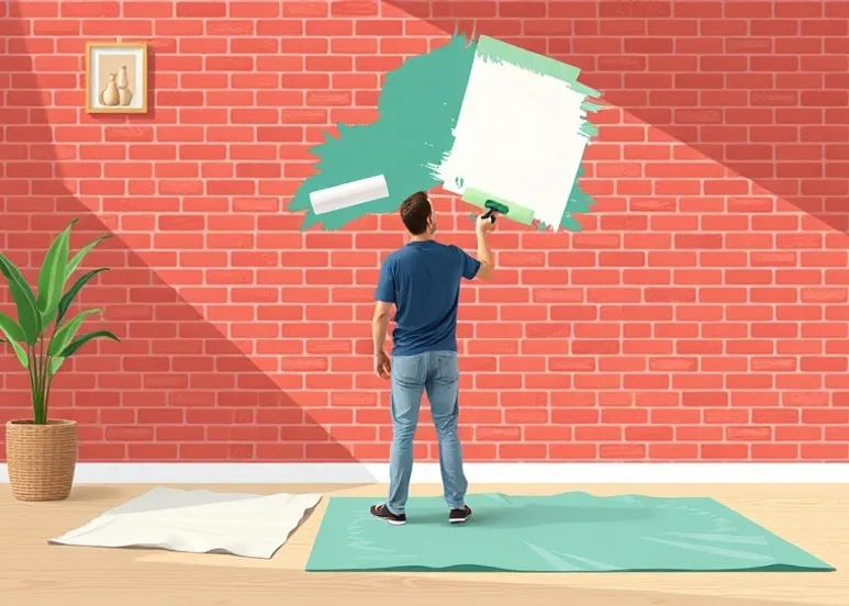 Peintre appliquant la peinture au rouleau sur un mur de salon